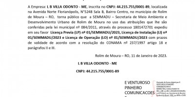 EXPEDIÇÃO LICENÇA AMBIENTAL - L B VILLA ODONTO - ME