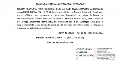 PEDIDOS DE LICENÇAS - LP - LI - LO: WILSON FRANCISCO RUFATTO 