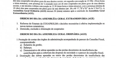 EDITAL DE CONVOCAÇÃO - ASSEMBLÉIA GERAL - COOAPROLIM 