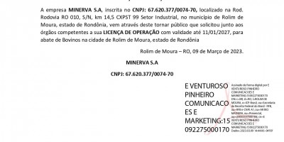 LICENÇA DE OPERAÇÃO - MINERVA S/A.