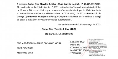 RENOVAÇÃO DE LICENÇA OPERACIONAL - Trator Dico 