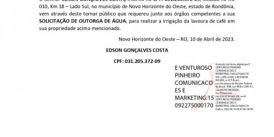 SOLICITAÇÃO DE OUTORGA DE ÁGUA  - EDSON GONÇALVES COSTA