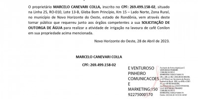 SOLICITAÇÃO DE OUTORGA DE ÁGUA - MARCELO CANEVARI COLLA