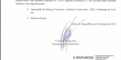 EDITAL DE CONVOCAÇÃO - ASSEMBLÉIA GERAL ORDINÁRIA - SINSEZMAT