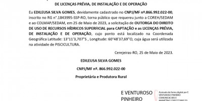 OUTORGA E PEDIDOS DE LICENÇAS - EDILEUSA SILVA GOMES