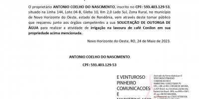 SOLICITAÇÃO DE OUTORGA DE ÁGUA - ANTONIO COELHO DO NASCIMENTO