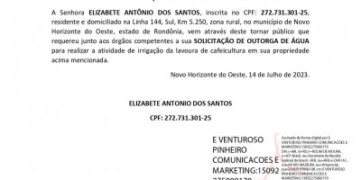 SOLICITAÇÃO DE OUTORGA DE ÁGUA - ELIZABETE ANTÔNIO DOS SANTOS