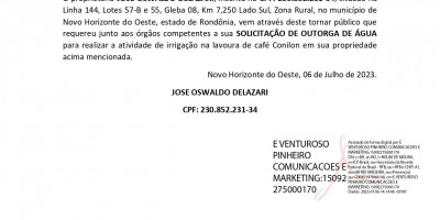 SOLICITAÇÃO DE OUTORGA DE ÁGUA - JOSE OSWALDO DELAZARI