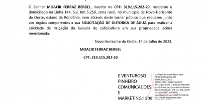 SOLICITAÇÃO DE OUTORGA DE ÁGUA - MOACIR FERRAZ BERBEL