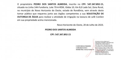 SOLICITAÇÃO DE OUTORGA DE ÁGUA - PEDRO DOS SANTOS ALMEIDA