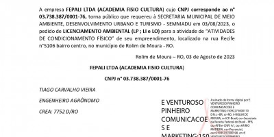 PEDIDO DE LICENCIAMENTO AMBIENTAL - ACADEMIA FISIO CULTURA