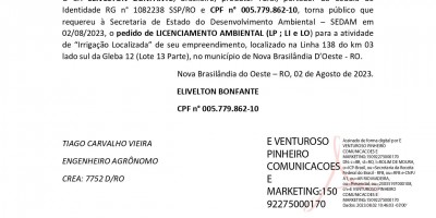 PEDIDO DE LICENCIAMENTO AMBIENTAL - ELIVELTON BONFANTE