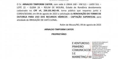 RENOVAÇÃO DE TERMO DE OUTORGA - ARNALDO TIMPORIM CAFFER