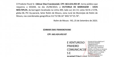 SOLICITAÇÃO DE OUTORGA DE ÁGUA  - Edimar Dias Franskoviaki