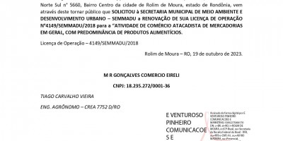 LICENÇA DE OPERAÇÃO - M R GONÇALVES COMERCIO EIRELI