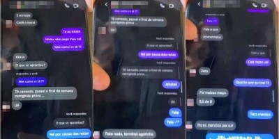 Prints mostram mensagens de professor pedindo ''nudes e videozinhos'' a aluno