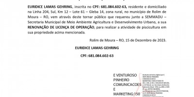 RENOVAÇÃO DA LICENÇA DE OPERAÇÃO - EURIDICE LAMAS GEHRING