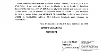 SOLICITAÇÃO DE LICENÇA PRÉVIA - LEANDRO VIEIRA NEVES