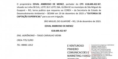 SOLICITAÇÃO DE OUTORGA DE AGUA - EDVAL ANBROSIO DE MENEZ