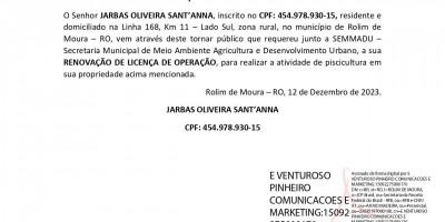 SOLICITAÇÃO DE OUTORGA DE ÁGUA - JARBAS OLIVEIRA SANT’ANNA