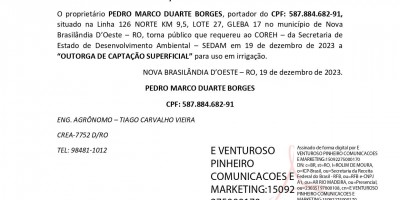 SOLICITAÇÃO DE OUTORGA DE ÁGUA  - PEDRO MARCO DUARTE BORGES