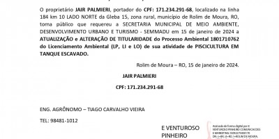 ATUALIZAÇÃO e ALTERAÇÃO DE TITULARIDADE - JAIR PALMIERI