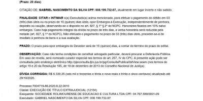 EDITAL DE CITAÇÃO - GABRIEL NASCIMENTO DA SILVA.