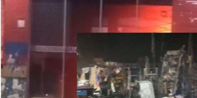 Fogo destrói parte de supermercado em Costa Marques; vídeo 