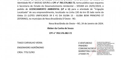 PEDIDO DE LICENCIAMENTO AMBIENTAL - KLEBER DA CUNHA DE SOUZA