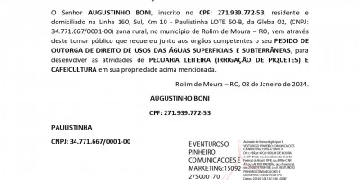 SOLICITAÇÃO DE OUTORGA DE ÁGUA - AUGUSTINHO BONI