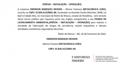 PEDIDO DE LICENCIAMENTO AMBIENTAL - EMERSON MARQUES REHDER 