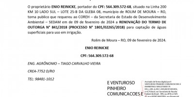 RENOVAÇÃO DE OUTORGA - ENIO REINICKE