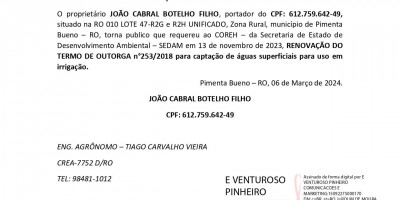 RENOVAÇÃO DE TERMO DE OUTORGA - JOÃO CABRAL BOTELHO FILHO