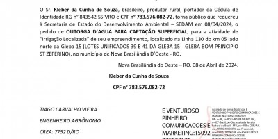 PEDIDO DE OUTORGA –  Kleber da Cunha de Souza