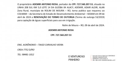 RENOVAÇÃO DE OUTORGA - ADEMIR ANTONIO ROSA