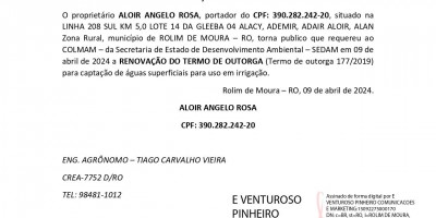 RENOVAÇÃO DE OUTORGA  - ALOIR ANGELO ROSA