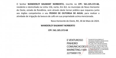 PEDIDO DE OUTORGA DE AGUA - WANDERLEY BALMANT NORBERTO