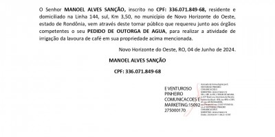 PEDIDO DE OUTORGA DE ÁGUA - MANOEL ALVES SANÇÃO