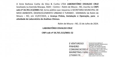 PEDIDO DE LICENÇA PRÉVIA, INSTALAÇÃO E OPERAÇÃO - LABORATÓRIO OSVALDO CRUZ