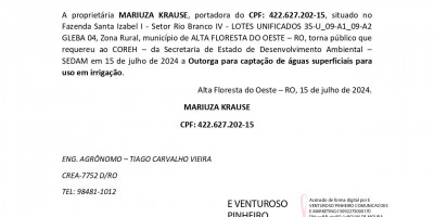 PEDIDO DE OUTORGA DE ÁGUA  - MARIUZA KRAUSE