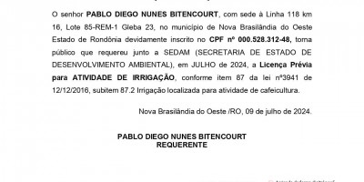 SOLICITAÇÃO DE LICENÇA PRÉVIA - PABLO DIEGO NUNES BITENCOURT