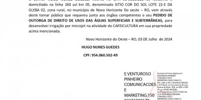 SOLICITAÇÃO DE OUTORGA DE ÁGUA - HUGO NUNES GUEDES