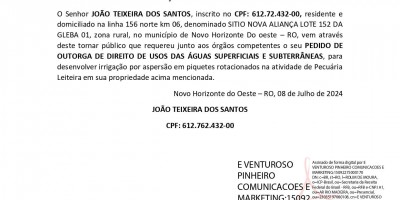 SOLICITAÇÃO DE OUTORGA DE ÁGUA - JOÃO TEIXEIRA DOS SANTOS
