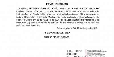 LICENÇA AMBIENTAL PRÉVIA – INSTALAÇÃO - PRESERVA SOLUCOES LTDA 