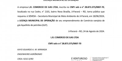 LICENÇA MUNICIPAL DE OPERAÇÃO - L.R. COMERCIO DE GAS LTDA