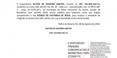 PEDIDO DE OUTORGA DE ÁGUA - AILTON DE OLIVEIRA SANTOS