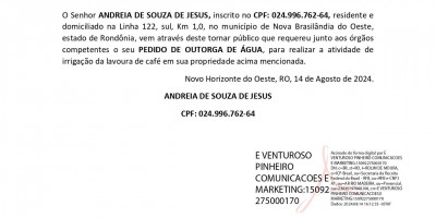 PEDIDO DE OUTORGA DE ÁGUA - ANDREIA DE SOUZA DE JESUS