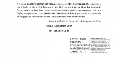 PEDIDO DE OUTORGA DE ÁGUA  - JUAREZ LUCIANO DA SILVA