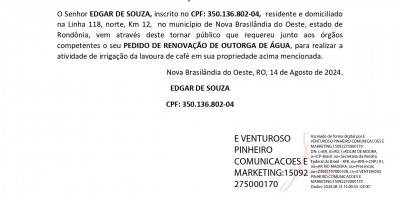 PEDIDO DE RENOVAÇÃO DE OUTORGA DE ÁGUA - EDGAR DE SOUZA