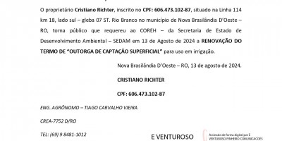  RENOVAÇÃO DO TERMO DE OUTORGA DE ÁGUA - CRISTIANO RICHTER 